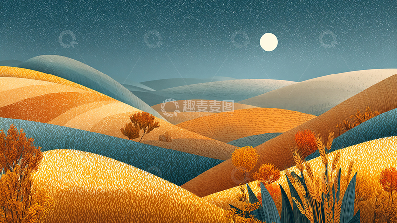 高清大图下载【趣麦麦图】月光下的梦幻山丘