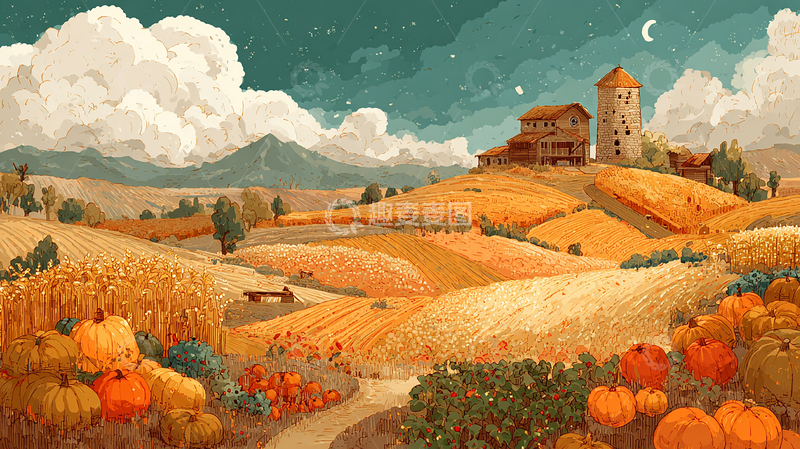 高清大图下载【趣麦麦图】南瓜乡村的秋天景象