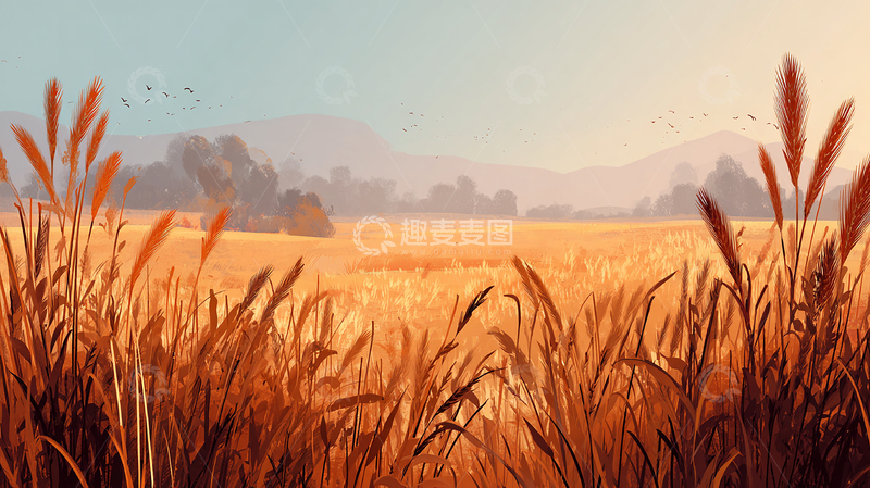 高清大图下载【趣麦麦图】金色秋日麦田映日光