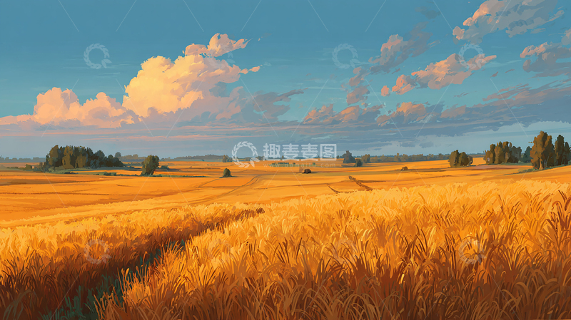 高清大图下载【趣麦麦图】金色麦田的暖阳时光