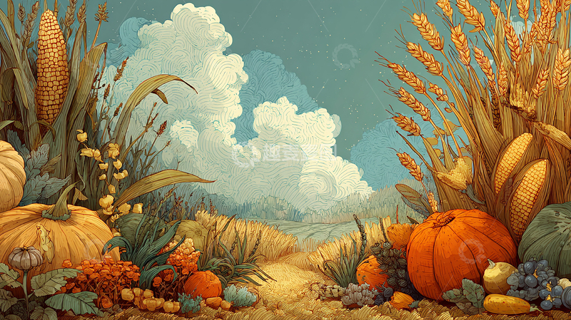 高清大图下载【趣麦麦图】丰收季节的乡村画卷