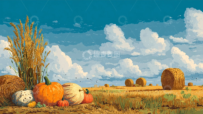 高清大图下载【趣麦麦图】丰收秋日田园风光