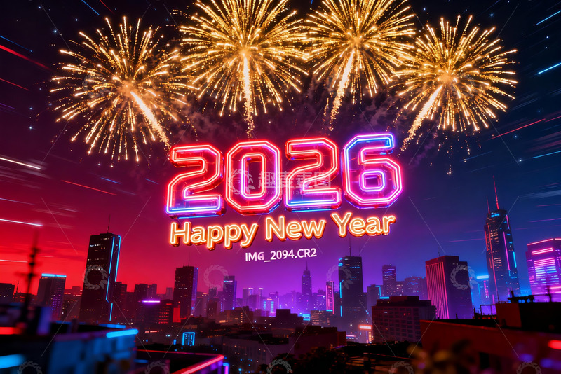 高清大图下载【趣麦麦图】2026新年烟花城市夜景