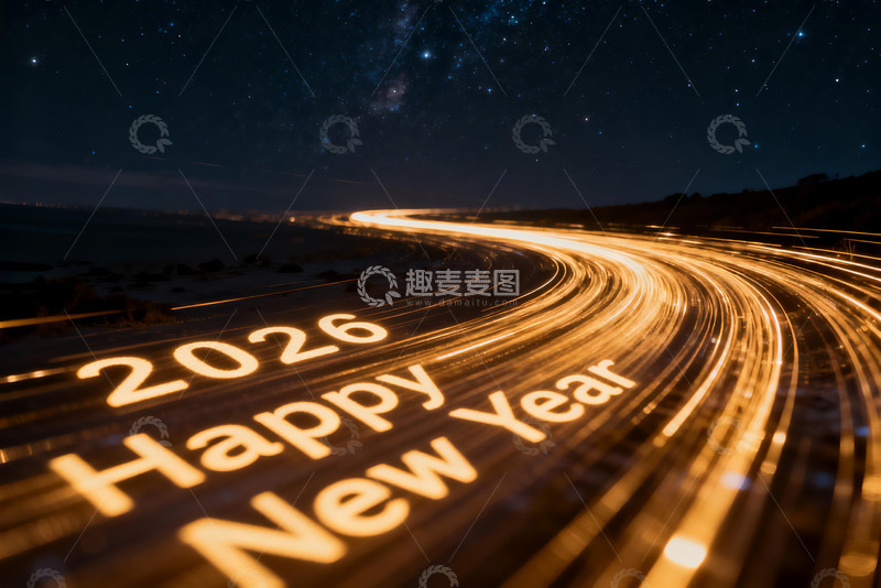 高清大图下载【趣麦麦图】2026新年快乐光轨夜景