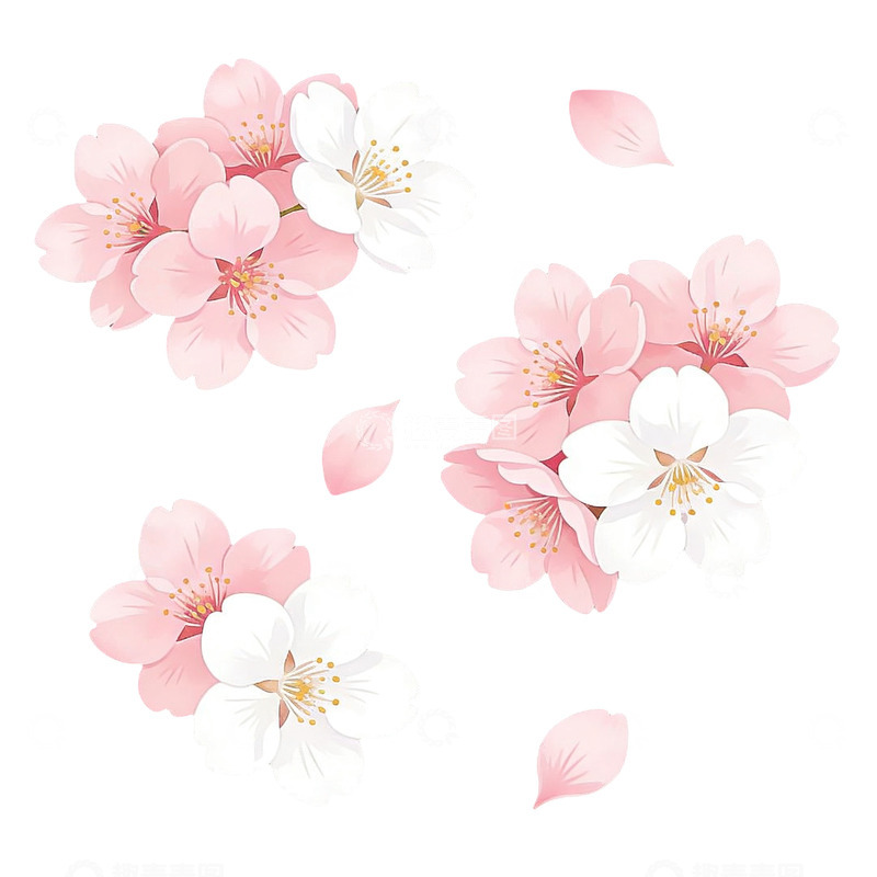 高清大图下载【趣麦麦图】樱花盛开春天美景矢量插画