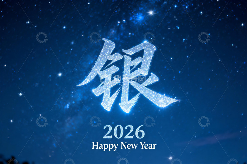 高清大图下载【趣麦麦图】2026新年银色星空贺图