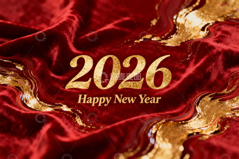 高清大图下载【趣麦麦图】2026新年贺图红色金纹背景