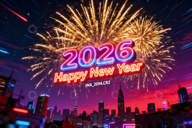 高清大图下载【趣麦麦图】2026新年烟花城市夜景