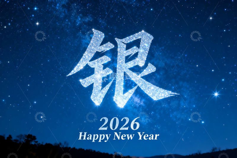 高清大图下载【趣麦麦图】2026新年银色星空贺图