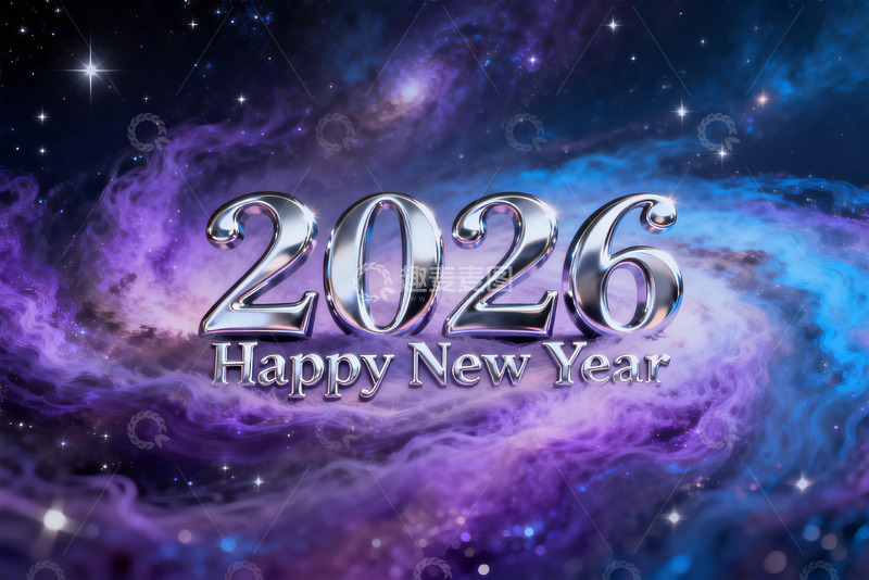 高清大图下载【趣麦麦图】2026新年祝福星空背景