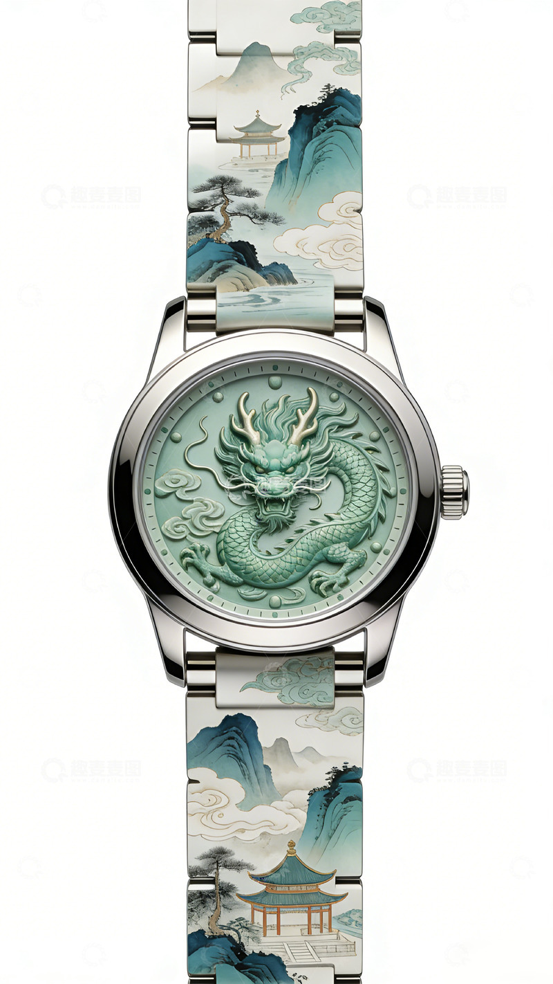 高清大图下载【趣麦麦图】文创产品东方风格龙纹腕表设计