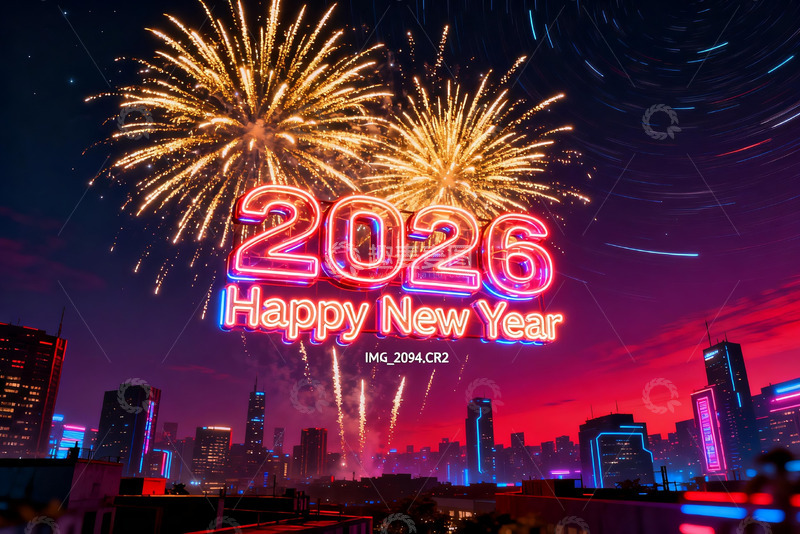 高清大图下载【趣麦麦图】2026新年烟花城市夜景