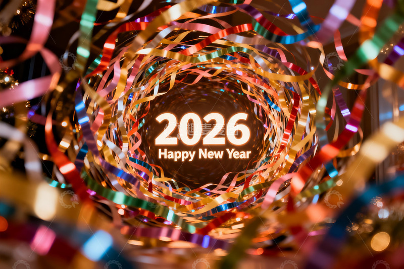 高清大图下载【趣麦麦图】2026新年庆祝彩带环绕