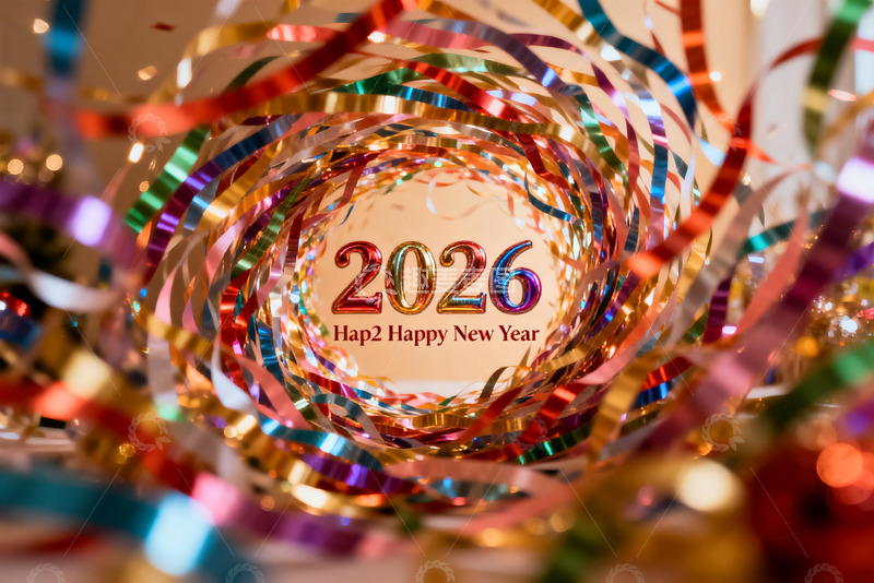 高清大图下载【趣麦麦图】2026新年庆祝彩带环绕