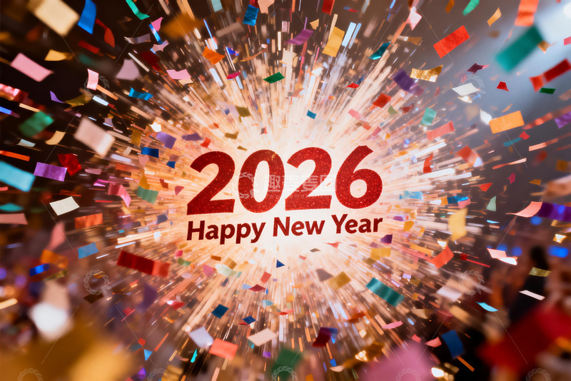 高清大图下载【趣麦麦图】2026新年庆祝彩带爆炸