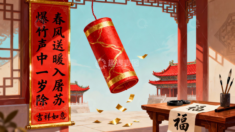 高清大图下载【趣麦麦图】春节古建筑挂灯笼场景