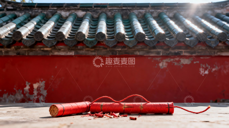 高清大图下载【趣麦麦图】古建筑前的红色鞭炮