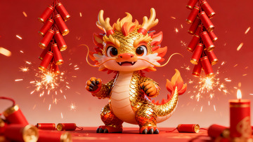 卡通龙年烟花庆祝场景