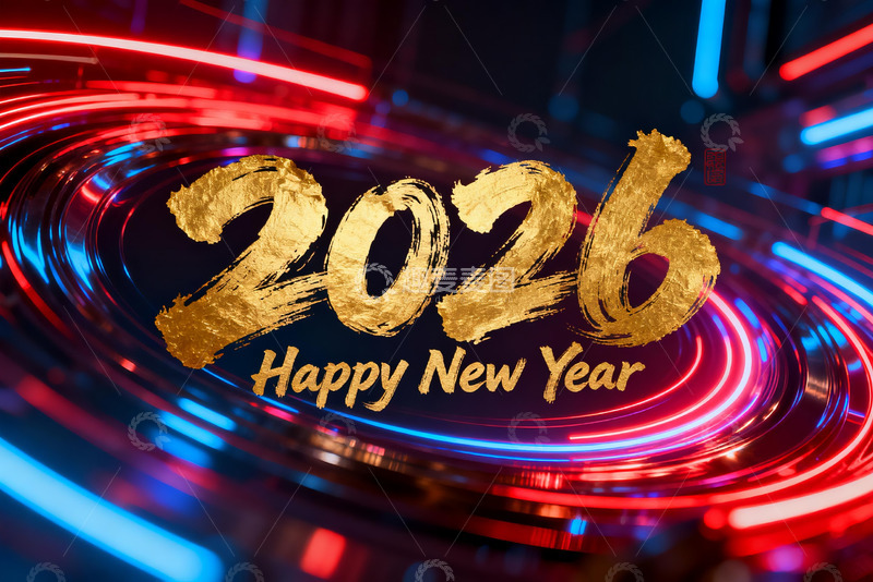 高清大图下载【趣麦麦图】2026新年金色数字光影