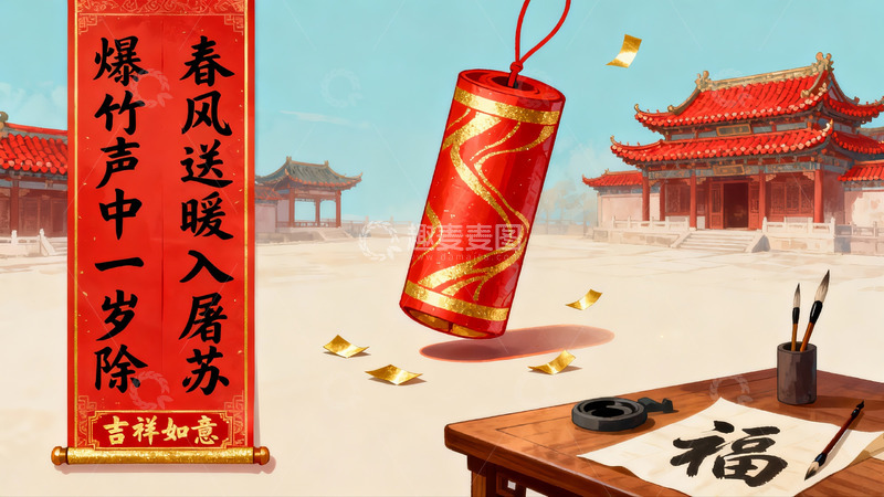 高清大图下载【趣麦麦图】春节古建筑场景挂红灯笼
