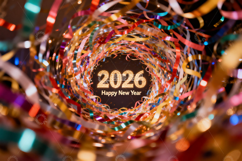 高清大图下载【趣麦麦图】2026新年彩带庆祝场景