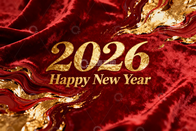 高清大图下载【趣麦麦图】2026新年贺图红色金箔背景
