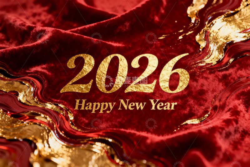 高清大图下载【趣麦麦图】2026新年金色文字红色背景