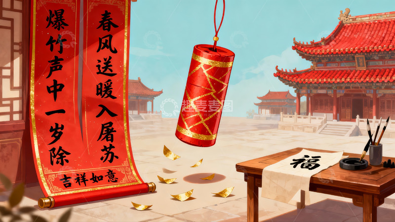 高清大图下载【趣麦麦图】春节古建筑场景挂红灯笼