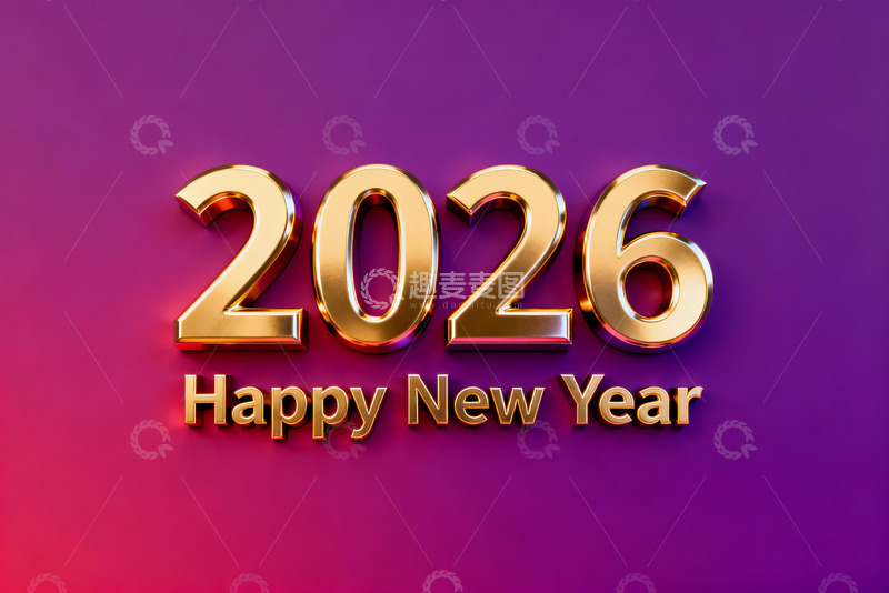 高清大图下载【趣麦麦图】2026新年金色文字贺图