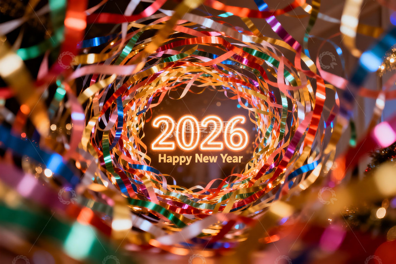 高清大图下载【趣麦麦图】2026新年庆祝彩带环绕