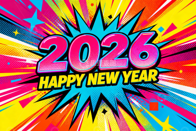 高清大图下载【趣麦麦图】2026新年快乐彩色爆炸图案