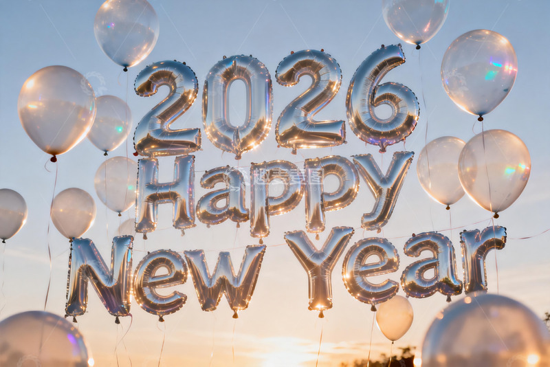 高清大图下载【趣麦麦图】2026新年快乐气球庆祝