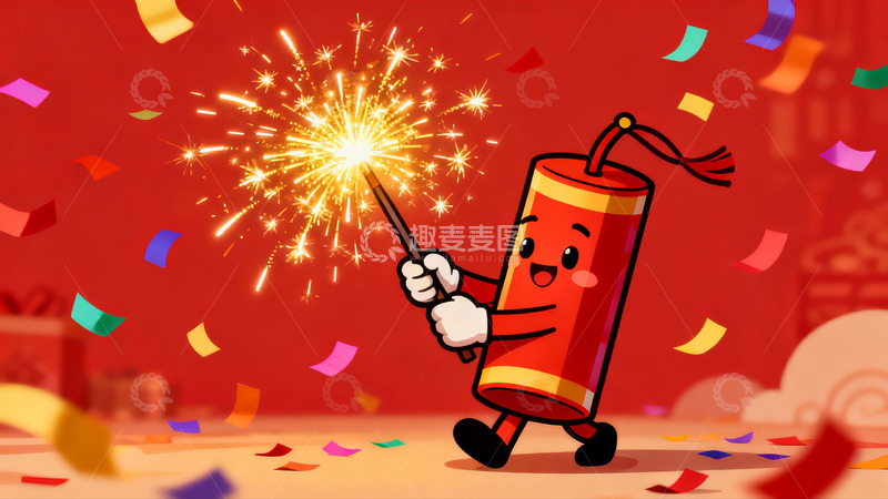 高清大图下载【趣麦麦图】卡通烟花庆祝节日欢乐场景
