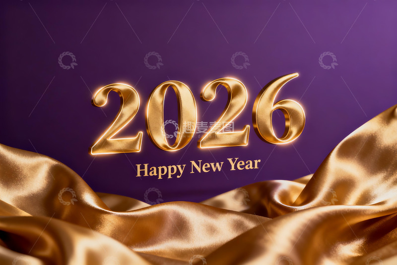 高清大图下载【趣麦麦图】2026新年金色缎面背景