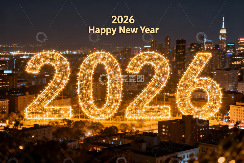 高清大图下载【趣麦麦图】2026新年灯光城市夜景