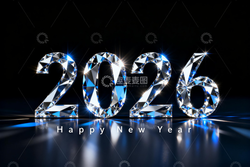高清大图下载【趣麦麦图】2026年水晶数字新年贺图