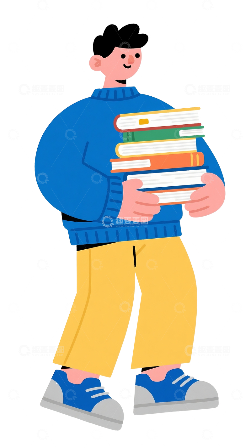 源文件下载【趣麦麦图】扁平风格拿着书本的男生1
