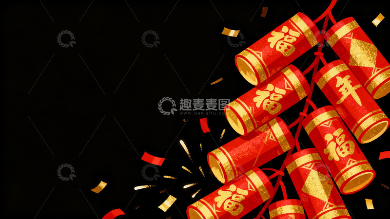 高清大图下载【趣麦麦图】红色鞭炮庆祝节日氛围