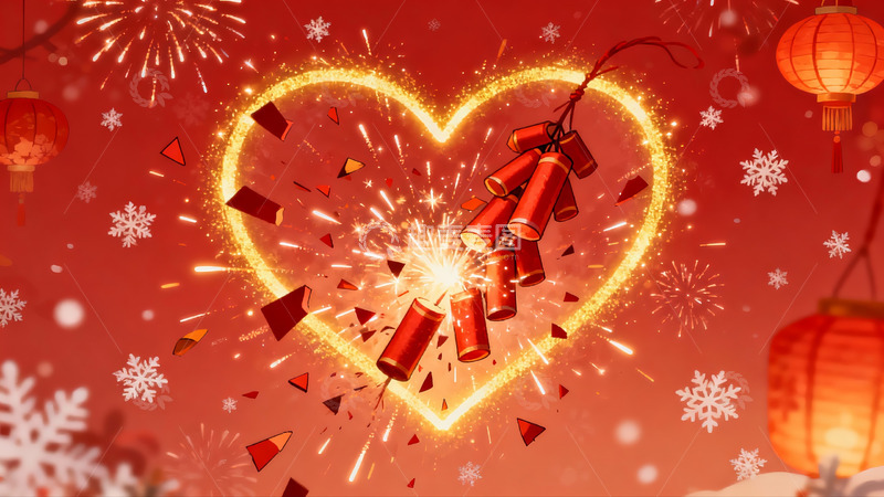 高清大图下载【趣麦麦图】新年烟花心形图案喜庆画面