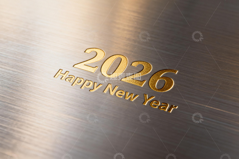 高清大图下载【趣麦麦图】2026新年金色文字金属背景