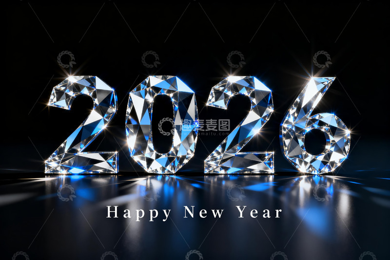 高清大图下载【趣麦麦图】2026年水晶数字新年贺图