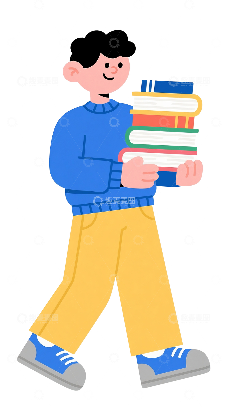 源文件下载【趣麦麦图】扁平风格拿着书本的男生2