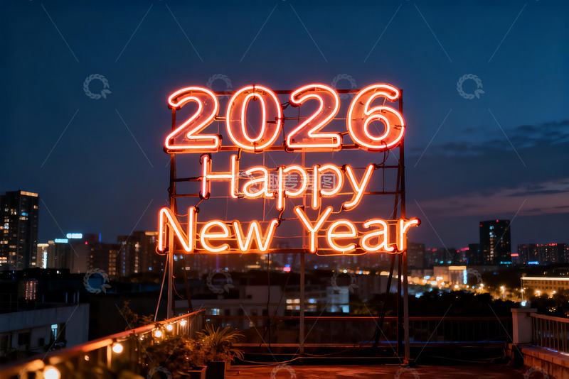 高清大图下载【趣麦麦图】2026新年霓虹灯夜景