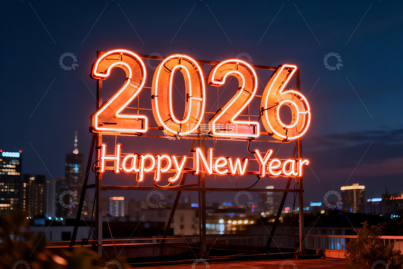 高清大图下载【趣麦麦图】2026新年霓虹灯夜景