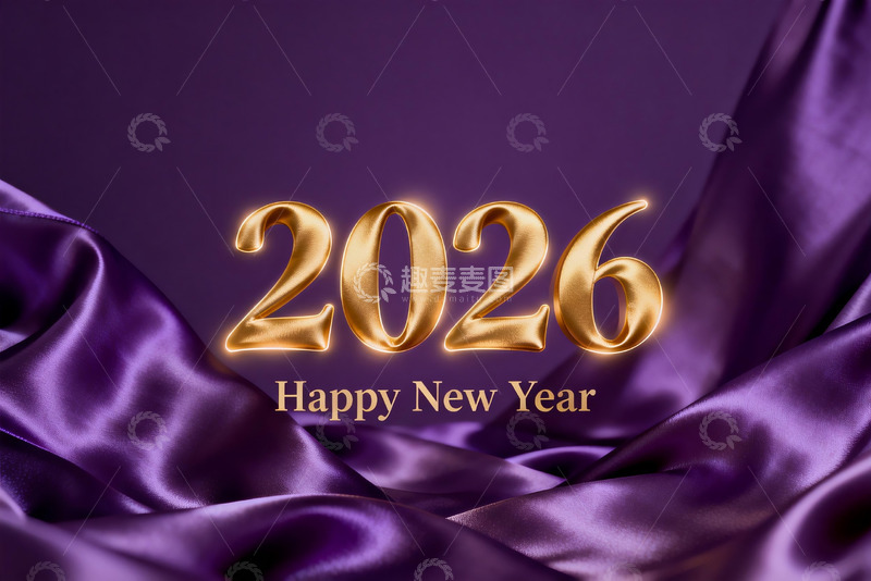 高清大图下载【趣麦麦图】2026新年金色数字紫色背景