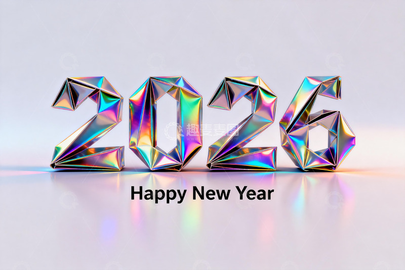 高清大图下载【趣麦麦图】2026年新年立体数字艺术