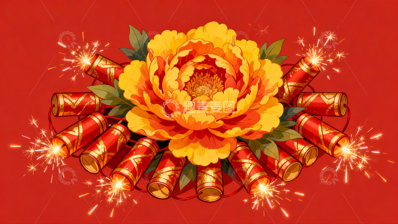 高清大图下载【趣麦麦图】烟花绽放牡丹花