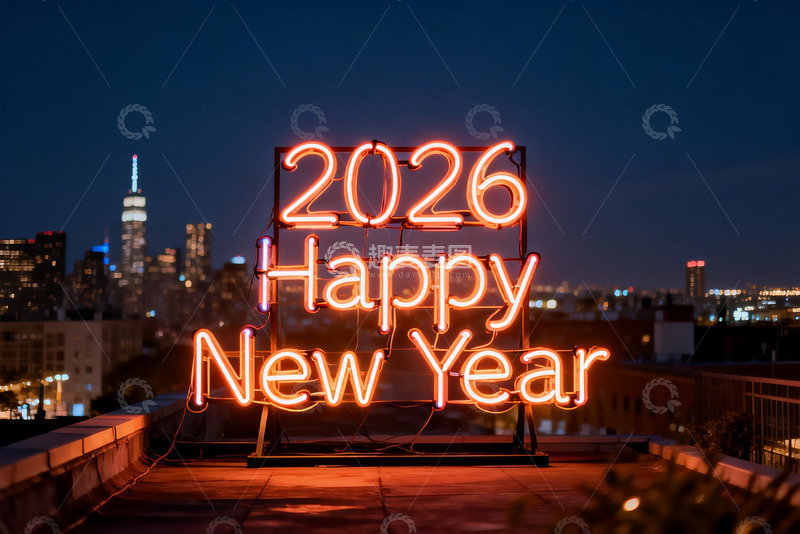 高清大图下载【趣麦麦图】2026新年霓虹灯夜景