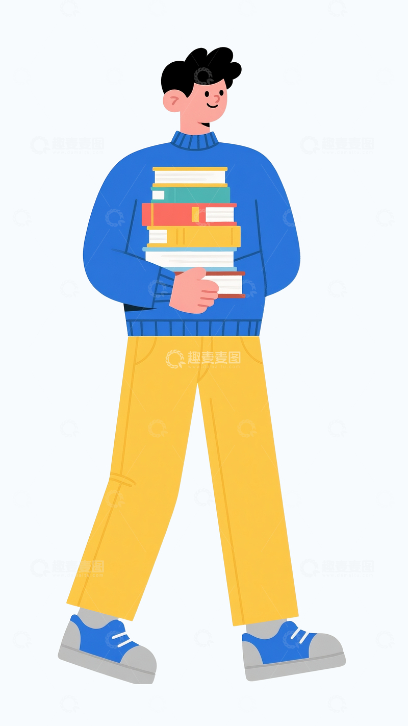 源文件下载【趣麦麦图】扁平风格拿着书本的男生3