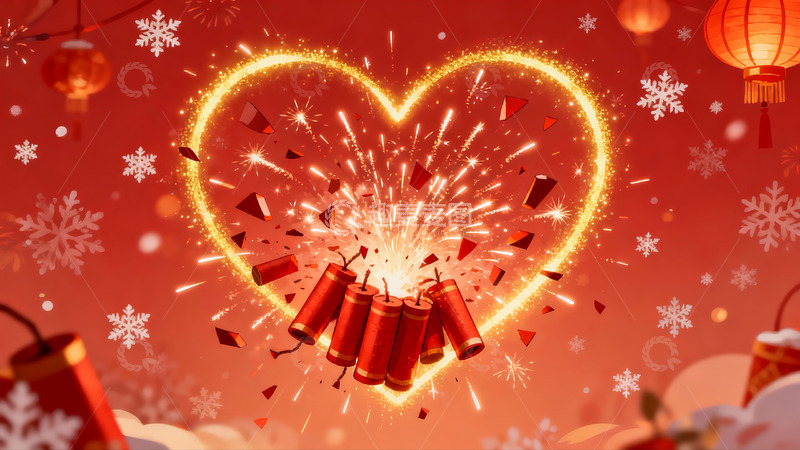 高清大图下载【趣麦麦图】烟花心形图案节日喜庆画面